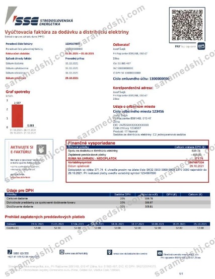 Slovakia Stredoslovenka Energetika utility bill template in Word and PDF format